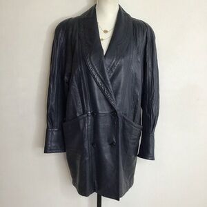 KING STATE WOMEN VINTAGE DEEP BLACK DOUBLE BREASTED ITALIAN LEATHER JACKET SZ S